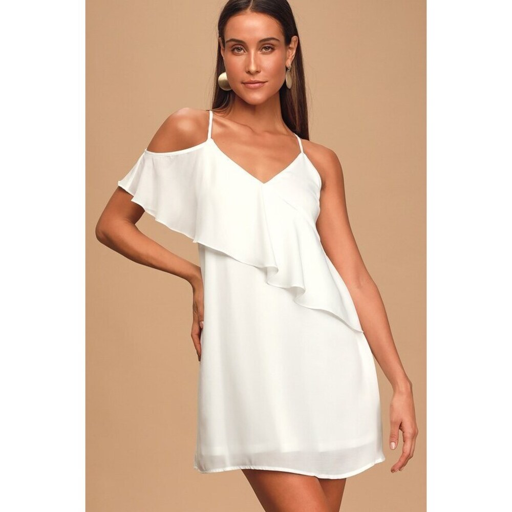 Lulus Heaven Sent White Ruffled Mini Swing Dress - Size XS, new with tags